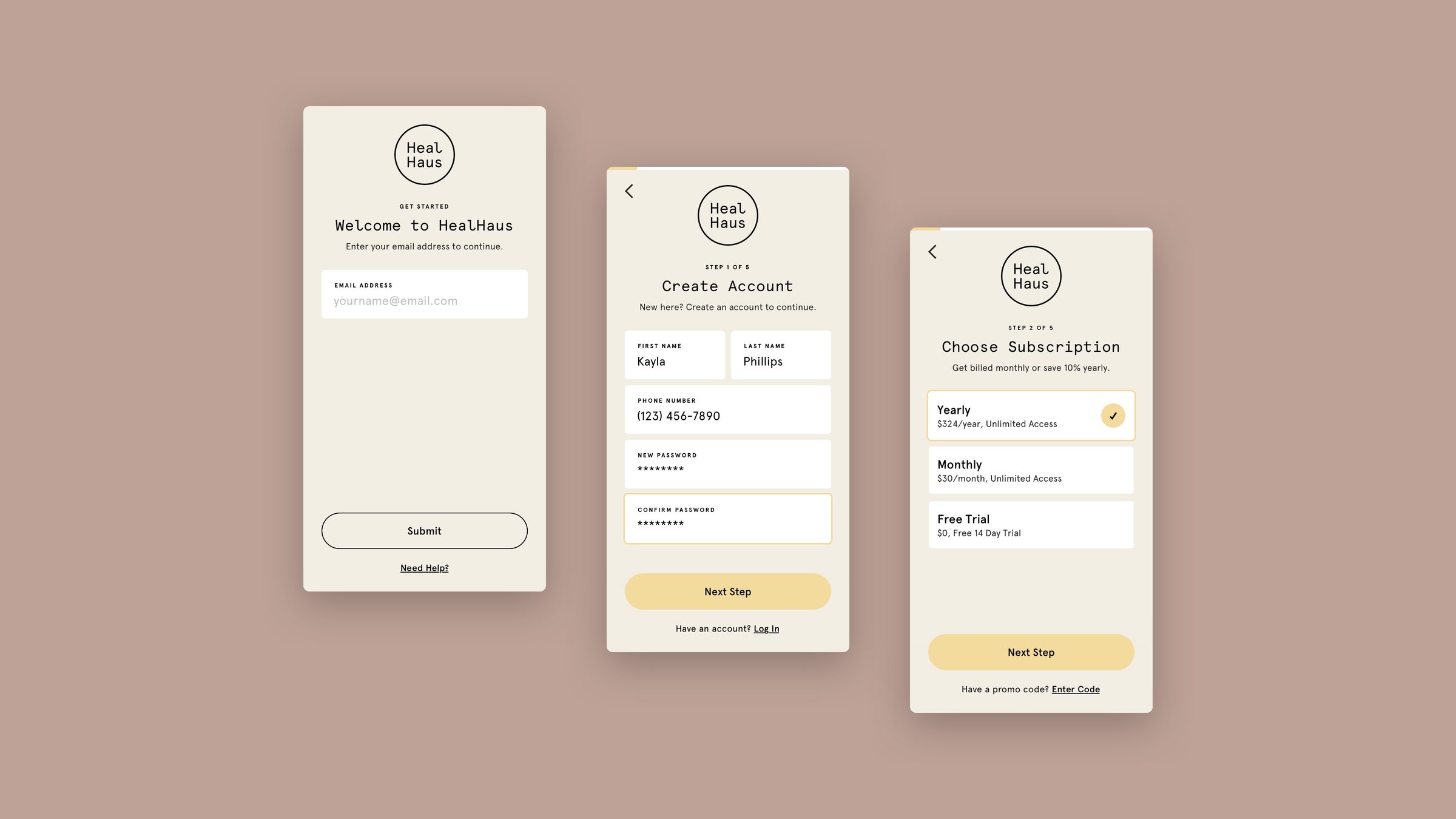 Create account and choose subscription